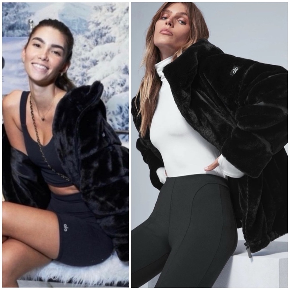 ALO Yoga Black Knockout Faux Fur Oversized Jacket Coat SZ S